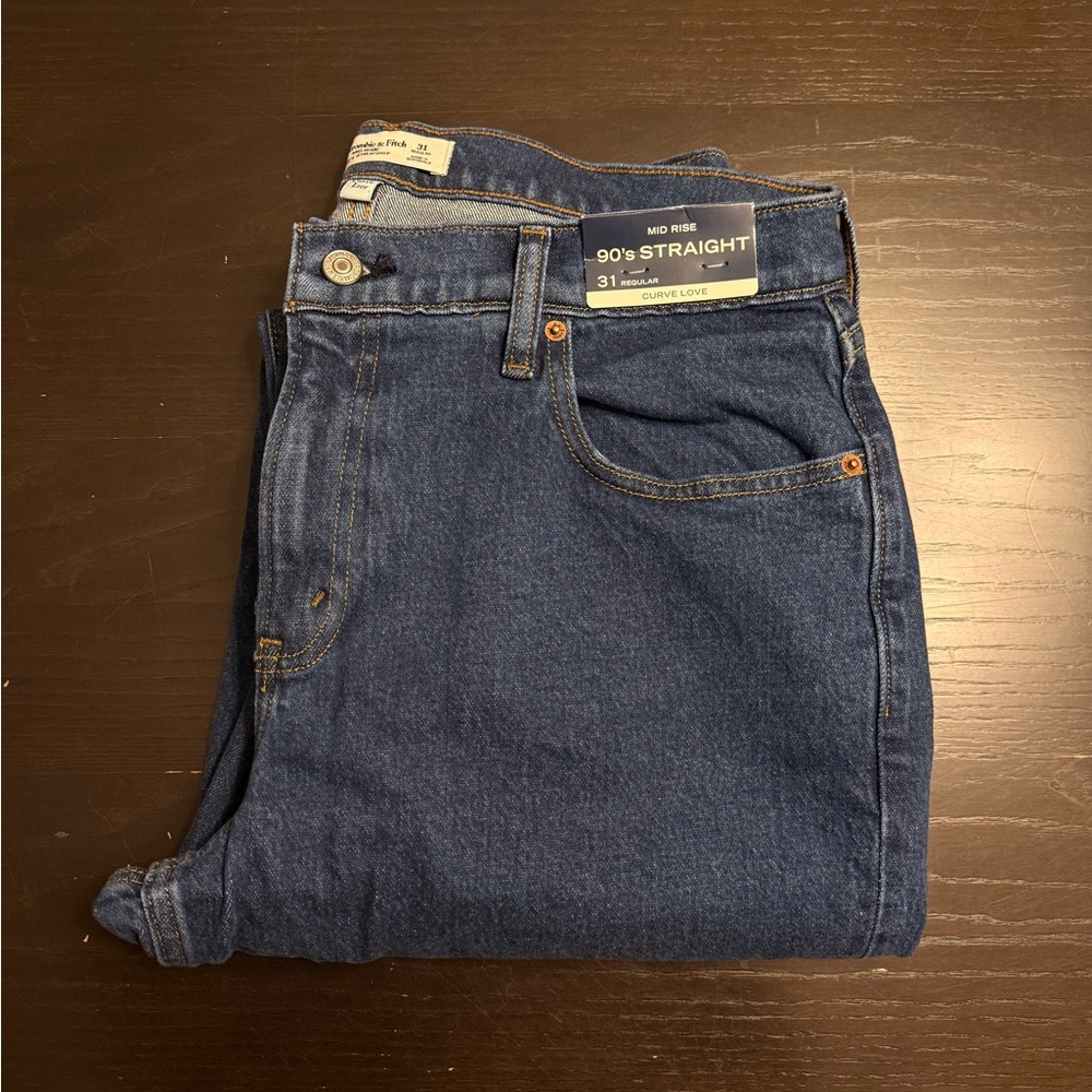 Abercrombie denim jeans dark blue curve love 90s mid rise